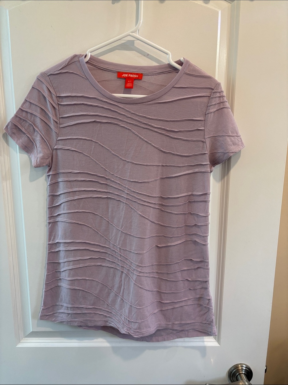 Joe Fresh Soft Lavender Wave-Detail Short Sleeve Tee